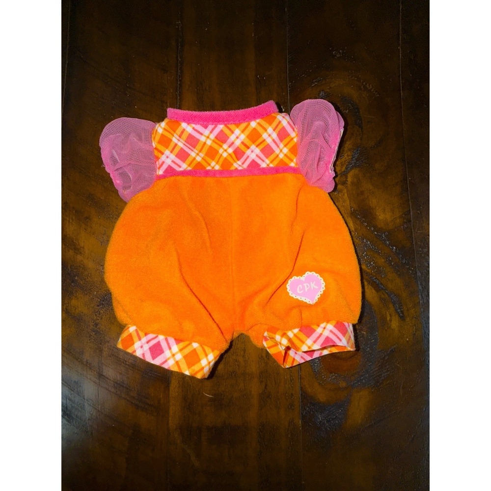 Cabbage Patch Kids CPK Orange Plaid Romper Doll Outfit Pink Puff Sleeves